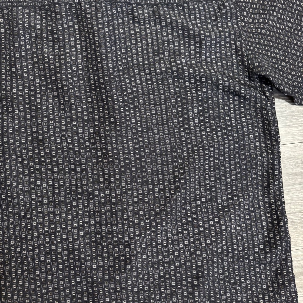 100% Silk SILK ICON Mens Short Sleeve Geometric Square Print Button Down Shirt L - Picture 9 of 10